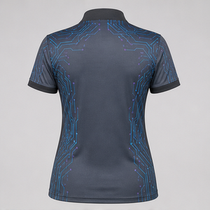 Custom Charcoal Blue Circuit Line Womens <b>Mandarin</b> <b>Collar</b> Polo <b>Shirt</b> Quick Dry Breathable Short Sleeve Uniform WPS-0840 - Product Image 5