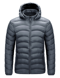 Blouson matelassé de luxe pour homme en toile avec capuche et logo frontal, respirant et coupe-vent, idéal pour les vêtements de travail en extérieur par temps froid. - Product Image 2
