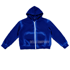 Wholesale Blue Sweatsuit Set Full <b>Zip</b> <b>Hooded</b> Sweatshirt and Sweatpants Casual Loose Fit Streetwear Sweatsuit - Product Image 4