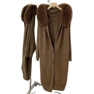 Suéter Corto con Cuello de Piel Auténtica para Mujer, Otoño Invierno, Abrigo de Lana con Capucha, Prenda de Punto para Mujer, Gran Venta - Product Image 1