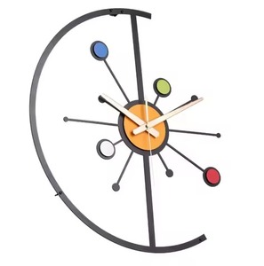 High On Demand Black Metal Wall <b>Clock</b> Abstract Geometric Design Quartz Analog Round Hanging Living Room Decor <b>Clock</b> - Product Image 5