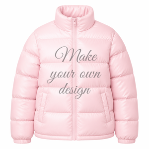 Chaqueta Acolchada Rosa con Cuello Alto y Estampado de Letras, Abrigo de Invierno Cortavientos, Corte Regular, Relleno de Poliéster, Cierre de Cremallera - Product Image 1