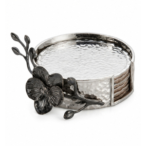 Sous-verres en métal faits à la main, lot de 6, avec support décoratif pour orchidée, sous-verres martelés argentés pour hôtel, restaurant, vaisselle de table - Product Image 4