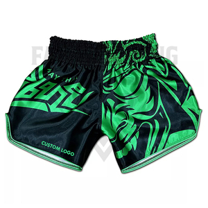 Shorts de boxe et d'arts martiaux imprimés noir et vert, 100 % polyester, shorts de combat, shorts de Muay Thai les plus vendus - Product Image 3