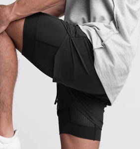 OEM Exclusive Custom Men's Loose Solid <b>Mid</b> Double-<b>Layer</b> Two-Piece Running Shorts Sports Fitness Pants Basketball Training - Product Image 4