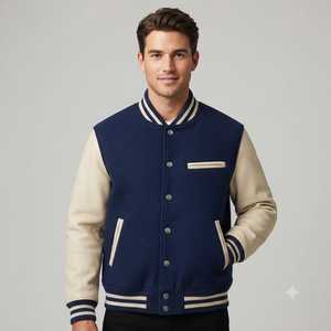 Chaqueta Casual de Béisbol para Hombre, Forro Polar, Cuello Camisero, Cierre de Botones, Chaqueta de Otoño Estilo Béisbol, Chaqueta Letterman Informal - Product Image 1