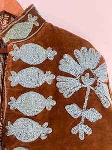 Handcrafted for Color Velvet Suzani Embroidered Winter Quilted Reversible Thick <b>Jacket</b> Floral Artisan Boho Luxury Statement - Product Image 3