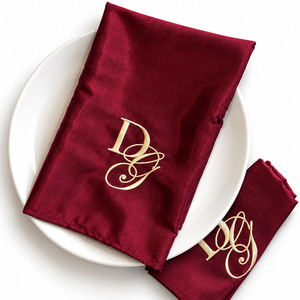 <b>Personalized</b> Monogram <b>Napkin</b> Burgundy Silk <b>Wedding</b> Table <b>Napkin</b> Custom Embroidery Wholesale - Product Image 1