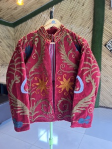 Handmade Knitted <b>Velvet</b> Embroidery Bomber <b>Jacket</b> <b>Women</b> | Premium Floral Winter <b>Jacket</b> | Breathable Cotton Outerwear Stand - Product Image 6
