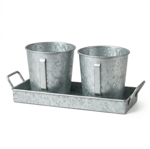 Ensemble de pots de fleurs classiques en métal galvanisé de style farmhouse, avec plateau, pour la décoration intérieure et extérieure du jardin, taille personnalisée - Product Image 5