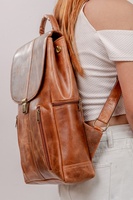 Sac à dos de voyage unisexe vintage nouveau style antivol de grande capacité sac à dos en cuir véritable marron pour hommes chaîne géométrique