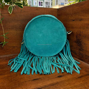 Suede Leather Western Style Boot Stich New Designer round Fringe Bag Handbag Hot Sale <b>Turquoise</b> Color Bohemian Women Handbag - Product Image 4