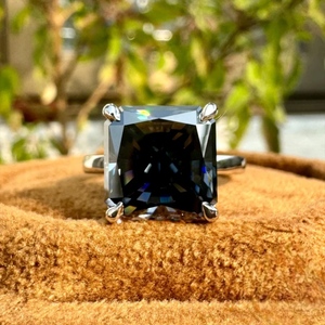 18K White Gold Plated <b>Large</b> Square Black Stone Lab-grown diamond <b>Ring</b> Classic Solitaire Statement Jewelry For Anniversary Gift - Product Image 1