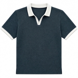 Customized Plain Men's <b>Navy</b> Blue Short Sleeve Polo Shirt Solid Color Knitted Cotton Casual Breathable Design - Product Image 5