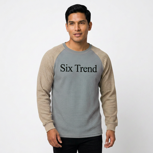 เสื้อแขนยาวทรงวาฟเฟิล ซิกซ์ เทรนด์ ยูนิเซ็กส์ คอโอ แขนราแกลน ลำลอง คอกลม ผ้าฝ้าย 100% แห้งเร็ว ระบายอากาศได้ดี ทรงปกติ - Product Image 3