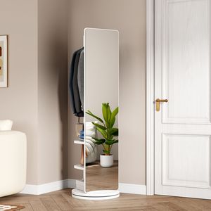 Perchero Multifuncional de Longitud Completa 66x14 con Rotación de 360 Grados, Espejo de Madera Sólida Montado en el Suelo, Gancho de Almacenamiento - Product Image 2