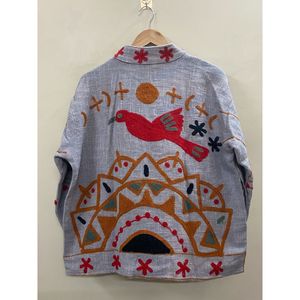 Floral Embroidered Knitted TNT Cardigan Women Turn-down Collar Open Front Handmade Design Spring Wear - Product Image 2