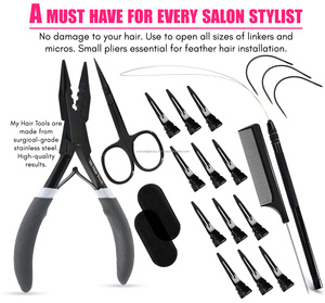 Kit d'outils d'extension de cheveux le plus vendu en acier inoxydable 12 pièces Clips de sectionnement Micro perles outil de boucle avec 3 fils pinces à perles - Product Image 2