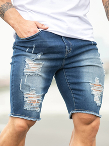 Men's Distressed Ripped Denim Shorts Mid Waist Casual Summer Style Cotton Fabric Breathable <b>Soft</b> Woven Straight Leg - Product Image 5