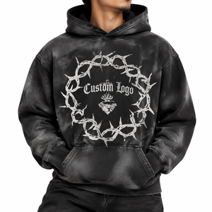 Sudadera con capucha de felpa francesa 100% algodón con cremallera, diseño gráfico Dark Thorn, lavado a la piedra, estilo vintage, oversize, streetwear, alternativa - Product Image 1