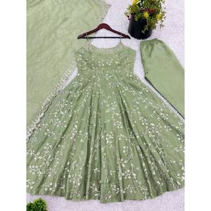 ชุดราตรีปักลายดีไซน์เนอร์พร้อมชุดสวมใส่ปาร์ตี้ dupatta ดูมีลำดับการทำงาน - Product Image 4