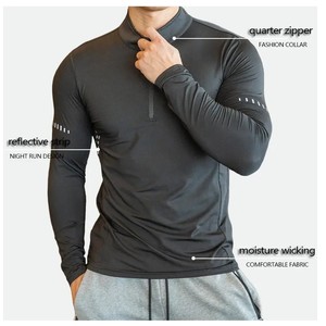 Camiseta Deportiva de Manga Corta para Hombre, Cuello Alto, Cierre de Cremallera de un Cuarto, Reflectante, Tejido de Punto, Secado Rápido, Corte Regular, 100% Algodón, Ligera y Transpirable - Product Image 1