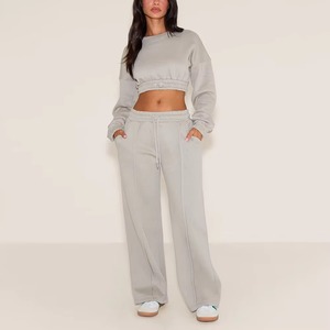 Women's Cotton Blend Wide Leg Sweatpants Premium Relaxed Fit Casual Activewear Bottoms with Pocket - Product Image 3