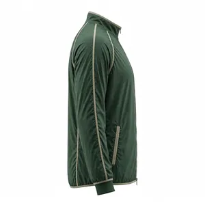 Veste de course coupe-vent verte pour homme, col montant, fermeture éclair, style décontracté, pour l'automne, coupe régulière, couleur unie, en polyester - Product Image 4