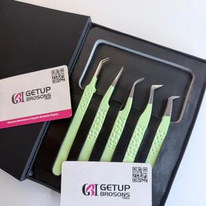 ชุดแหนบต่อขนตา GETUP BROSONS IMPEX สีเขียว รุ่นใหม่ แบบแยกส่วน ทำจากสแตนเลสสตีล ทนทาน ปลายเคลือบเรียบ ขนาด 10 มม. บรรจุในกล่องสีดำ - Product Image 2