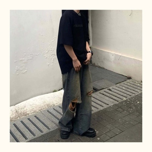 Wholesale Custom Men's Plus Size Denim Jeans <b>Harem</b> Pants Casual Summer ODM with Eco-Friendly Sand Wash Gradient - Product Image 4