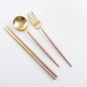 Ensemble d'ustensiles de table en acier inoxydable avec têtes polies miroir et manches imitation bois, fourchette à salade, petite fourchette pour manger des salades - Product Image 5