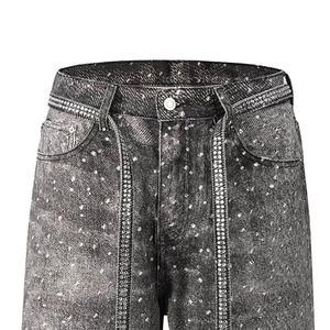 High Quality Unisex Acidwash Allover Rhinestones Denim Shorts Custom Made Bling <b>Jean</b> Shorts For <b>Men</b> Summer Denim jorts - Product Image 3