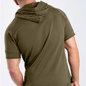 Conjunto de Camiseta con Capucha Verde Oliva para Hombre, Manga Corta, Informal, para Verano, 100% Algodón Tejido, Transpirable, Estilo Urbano, 210grm - Product Image 3