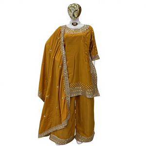 Ensemble Sharara et Dupatta de créateur moderne en crêpe naturel et micro-soie pour les occasions de fête et de mariage toutes saisons - Product Image 1