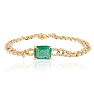 18K <b>Solid</b> <b>Gold</b> Octagon Emerald and Diamond Tennis Bracelet-17cm Statement Chain - Product Image 2