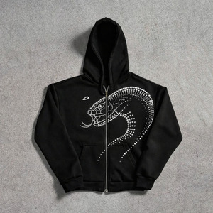 Sudaderas con capucha para hombre, de algodón y forro polar, extragrandes, gruesas, para invierno, estilo urbano, con estrella negra brillante de pedrería, personalizables al por mayor - Product Image 6