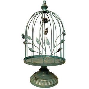Cage à oiseaux ronde en fil de fer rose, suspendable, avec base décorative pour usage intérieur, cage à oiseaux faite à la main - Product Image 2