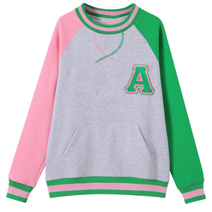 Sudadera de cuello redondo bordada con bloques de color, manga raglán, bolsillo extragrande, jersey unisex informal de invierno de punto - Product Image 1