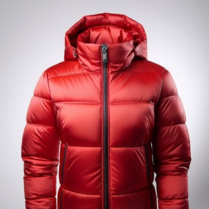 <b>Red</b> <b>Hooded</b> Stand Collar Puffer <b>Jacket</b> Windproof Filled Zipper Closure Front Casual Winter Outerwear Unisex Regular Fit Polyester - Product Image 4