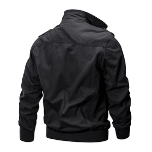 Chaqueta Bomber Negra para Hombre, de Lona, Resistente al Viento, Casual, con Cuello Alto, Cierre de Cremallera, Color Sólido, Corte Regular, para Otoño - Product Image 2