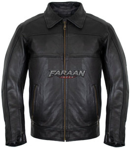 Veste en cuir véritable noire classique pour homme, col rabattu, fermeture éclair intégrale, veste de motard décontractée, veste de moto, fabrication sur mesure OEM, vente en gros - Product Image 2