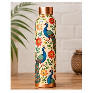 Botella de Agua de Cobre con Estampado Artístico de Mandala Floral, Portátil para Viajes y Uso Diario - Product Image 5