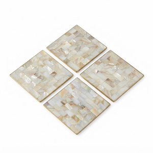 Ensemble de sous-verres modernes carrés en nacre, sous-verres de luxe en nacre incrustée pour boissons, vente en gros, mosaïque écologique, sets de table - Product Image 1