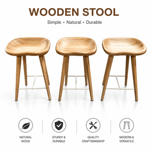Tabouret de bar moderne en bois avec repose-pieds en métal, design minimaliste pour mobilier de bar à domicile, tabouret de bar en bois massif - Product Image 4