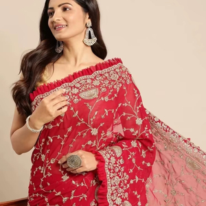 Sari de Georgette Bordado y Tejido al Estilo Bollywood KV - Product Image 1
