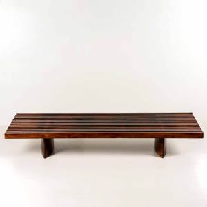 Venta al por mayor: Banco de madera maciza con listones estilo Mid-Century Modern, mesa de centro baja estilo Charlotte Perriand, estructura de diván Japandi - Product Image 2