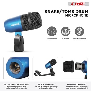 Kit de Micrófonos de Batería de 5 Núcleos, 7 Piezas, Micrófonos de Batería Totalmente Metálicos, Tom/Snare y Platillos, Juego de Micrófonos con Cable para Instrumentos de Percusión - Product Image 3