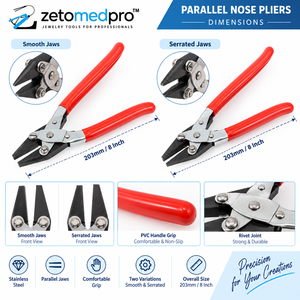 Parallel Nose Pliers Stainless Steel Serrated and Smooth Jaws PVC Grip Jewelry Making <b>Watch</b> <b>Repair</b> <b>Tool</b> 203mm 8 Inch ZetomedPro - Product Image 2