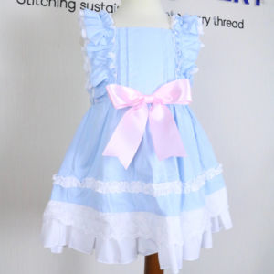 Robe de Boutique Bleue pour Bébé Fille avec Manches à Volants, Grand Nœud, Bordure en Dentelle, Robe de Princesse pour Bébé - Product Image 1