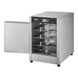 Scaldavivande professionale a 4 livelli in acciaio inox, con porta singola, ripiani regolabili e vassoio per l'acqua, per mantenere caldi 4 teglie - Product Image 1